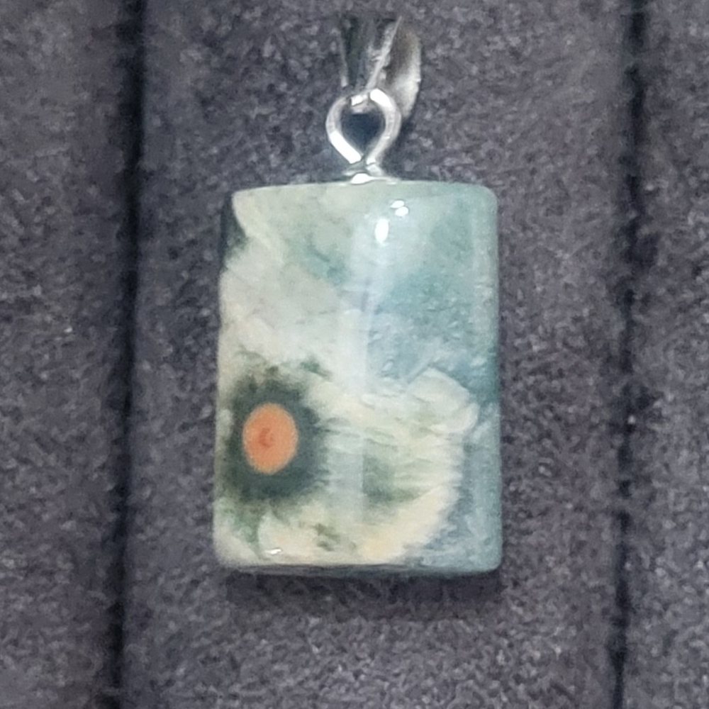 Green Ocean Jasper Pendant with Sterling Silver Buckle